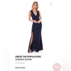 Dress the Population Sandra Crepe Plunge V-Neck Sleeveless Side Slit Gown size S